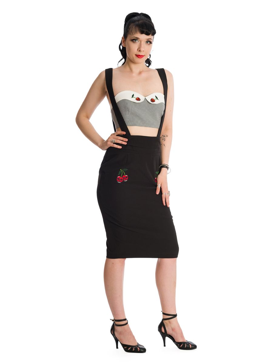 Cherry Jane Rockabilly Pencil Skirt Black