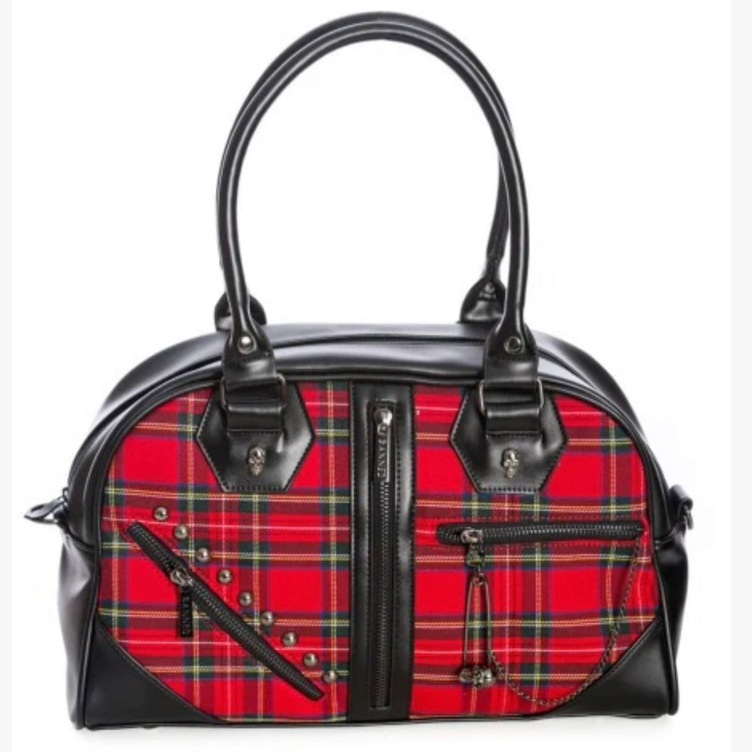 LOST QUEEN PUNK ROCK RED TARTAN PLAID BOWLER BAG