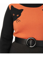 Load image into Gallery viewer, 1950s Burnt Orange &amp; Black Cat Sleeve Minou S no

