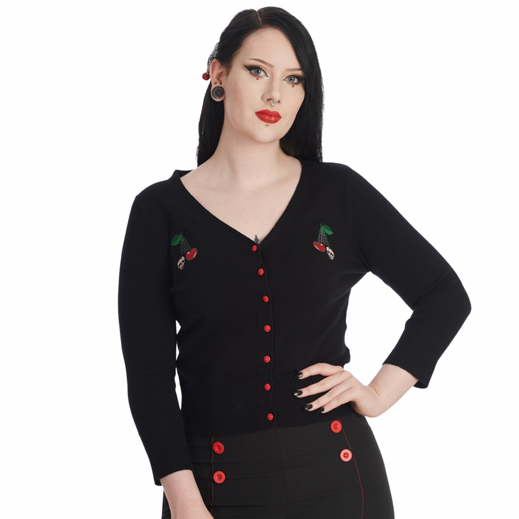 CHERRY SKULL CARDIGAN BLACK