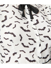 Load image into Gallery viewer, White &amp; Black Bats Neck Tie Woven Blouse
