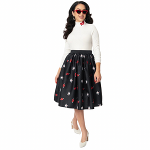 Broken Hearts & Skulls Print Gellar Swing Skirt