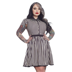 STRIPE LYDIA DRESS CREAM & BLACK