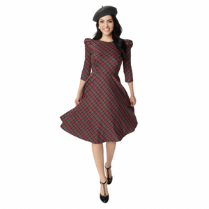 Grey & Red Plaid Garber Fit & Flare Dress