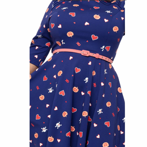 Navy & Spooky Heart Print Stephanie Flare Dress