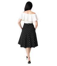 Load image into Gallery viewer, Unique Vintage Black &amp; White Polka Dot Vivien Swing Skirt
