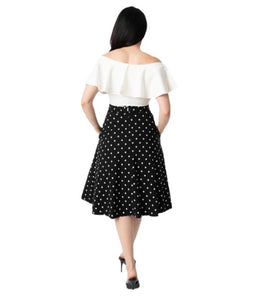 Unique Vintage Black & White Polka Dot Vivien Swing Skirt