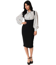 Load image into Gallery viewer, Unique Vintage Black Stretch High Waisted Fontaine Suspenders Pencil Skirt
