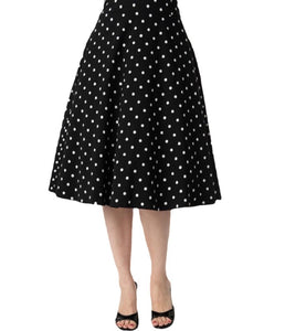 Unique Vintage Black & White Polka Dot Vivien Swing Skirt