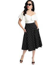 Load image into Gallery viewer, Unique Vintage Black &amp; White Polka Dot Vivien Swing Skirt
