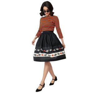 Halloween Fair Isle Border High Waist Gellar Swing Skirt