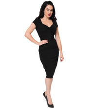 Load image into Gallery viewer, Unique Vintage 1950’s Black Sweetheart Stretch Knit Dianne Wiggle Dress
