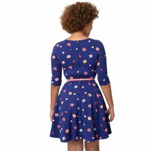 Load image into Gallery viewer, Navy &amp; Spooky Heart Print Stephanie Flare Dress
