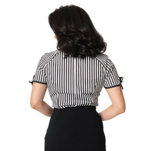 Load image into Gallery viewer, Black &amp; White Stripe Bow Tie Chita Blouse.

