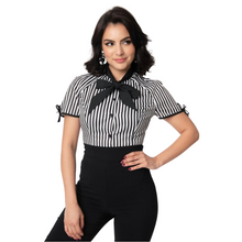 Load image into Gallery viewer, Black &amp; White Stripe Bow Tie Chita Blouse.
