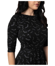 Load image into Gallery viewer, Unique Vintage Black &amp; Grey Bats Print Stephanie Fit &amp; Flare Dress
