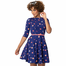 Load image into Gallery viewer, Navy &amp; Spooky Heart Print Stephanie Flare Dress
