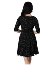Load image into Gallery viewer, Unique Vintage Black &amp; Grey Bats Print Stephanie Fit &amp; Flare Dress
