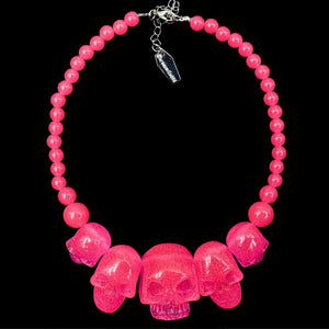 Skull Collection Necklace Pink Glitter